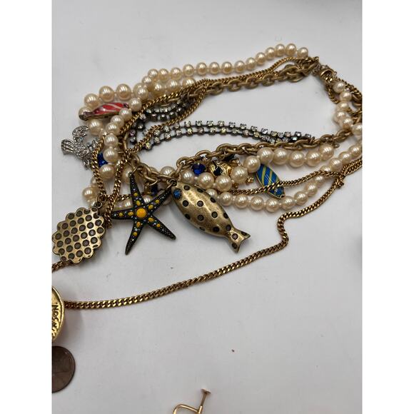 Betsey Johnson Bold MultiStrand Fish Nautical Lucite Anchor Crab Pearl Necklace - Picture 7 of 14